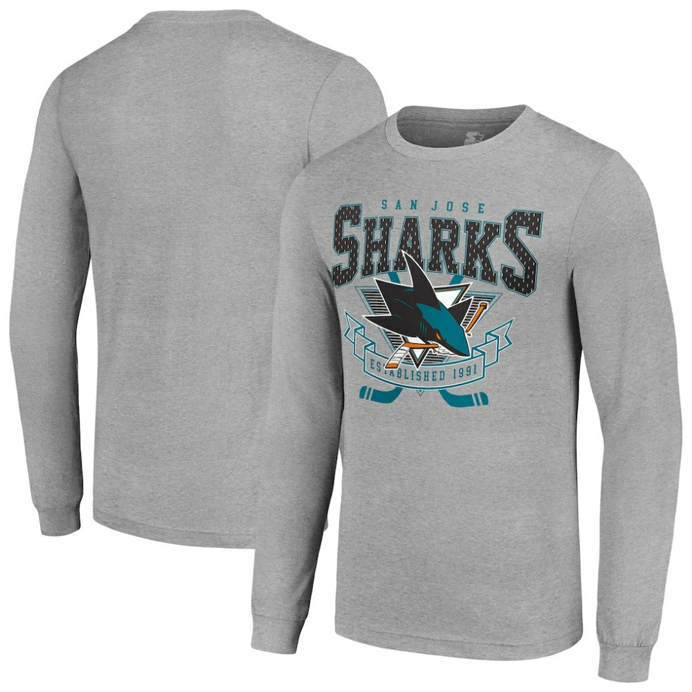 San Jose Sharks Starter '80s Inspired Team Logo Long Sleeve T-Shirt - Heather Gray T-shirts