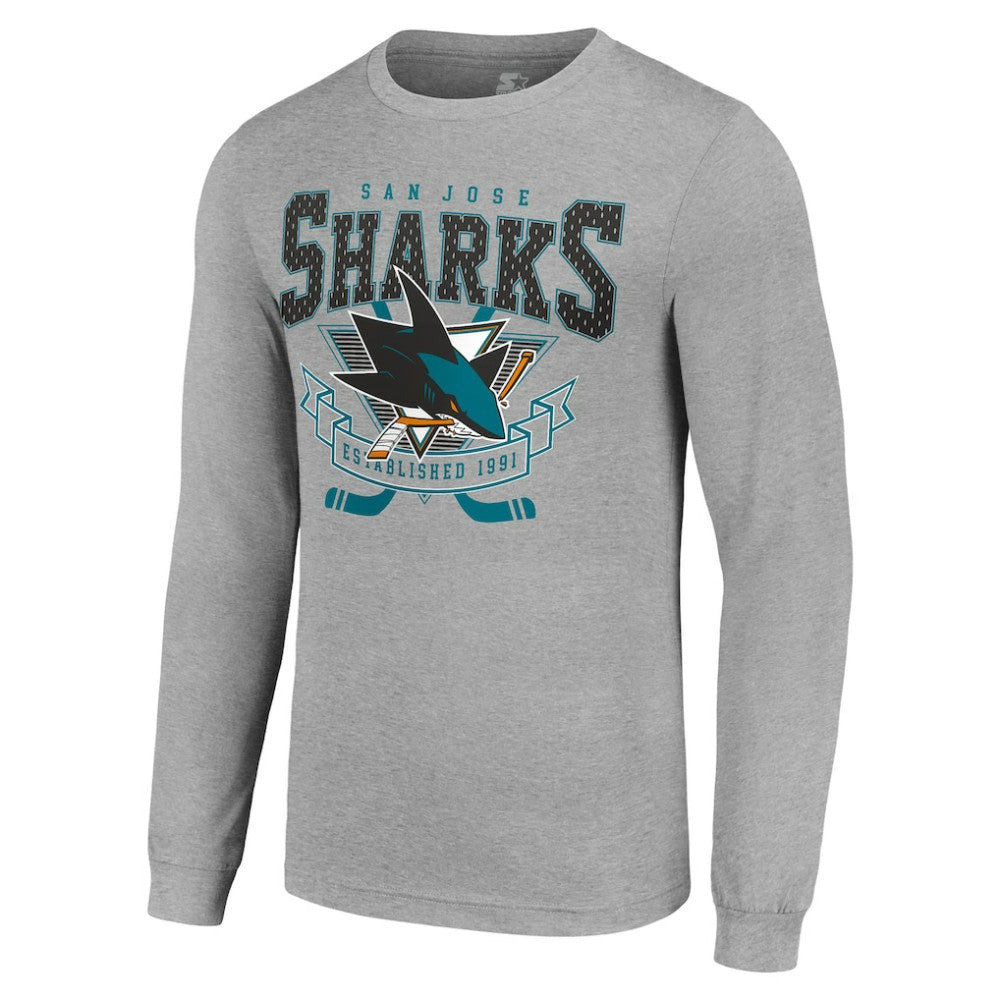 San Jose Sharks Starter '80s Inspired Team Logo Long Sleeve T-Shirt - Heather Gray T-shirts