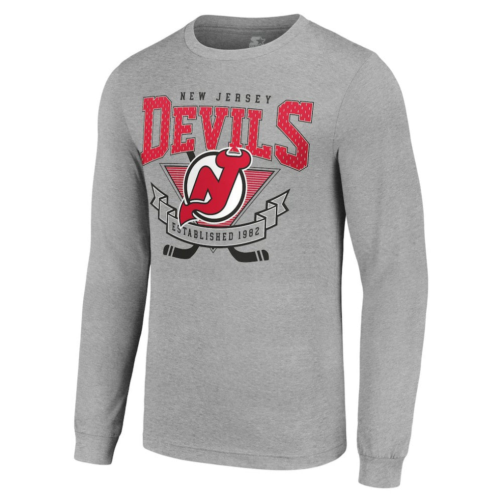 New Jersey Devils Starter '80s Inspired Team Logo Long Sleeve T-Shirt - Heather Gray T-shirts