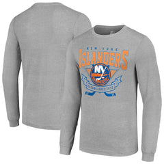 New York Islanders Starter '80s Inspired Team Logo Long Sleeve T-Shirt - Heather Gray T-shirts
