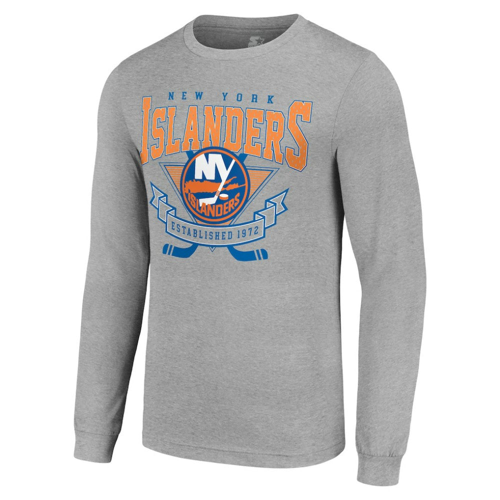 New York Islanders Starter '80s Inspired Team Logo Long Sleeve T-Shirt - Heather Gray T-shirts