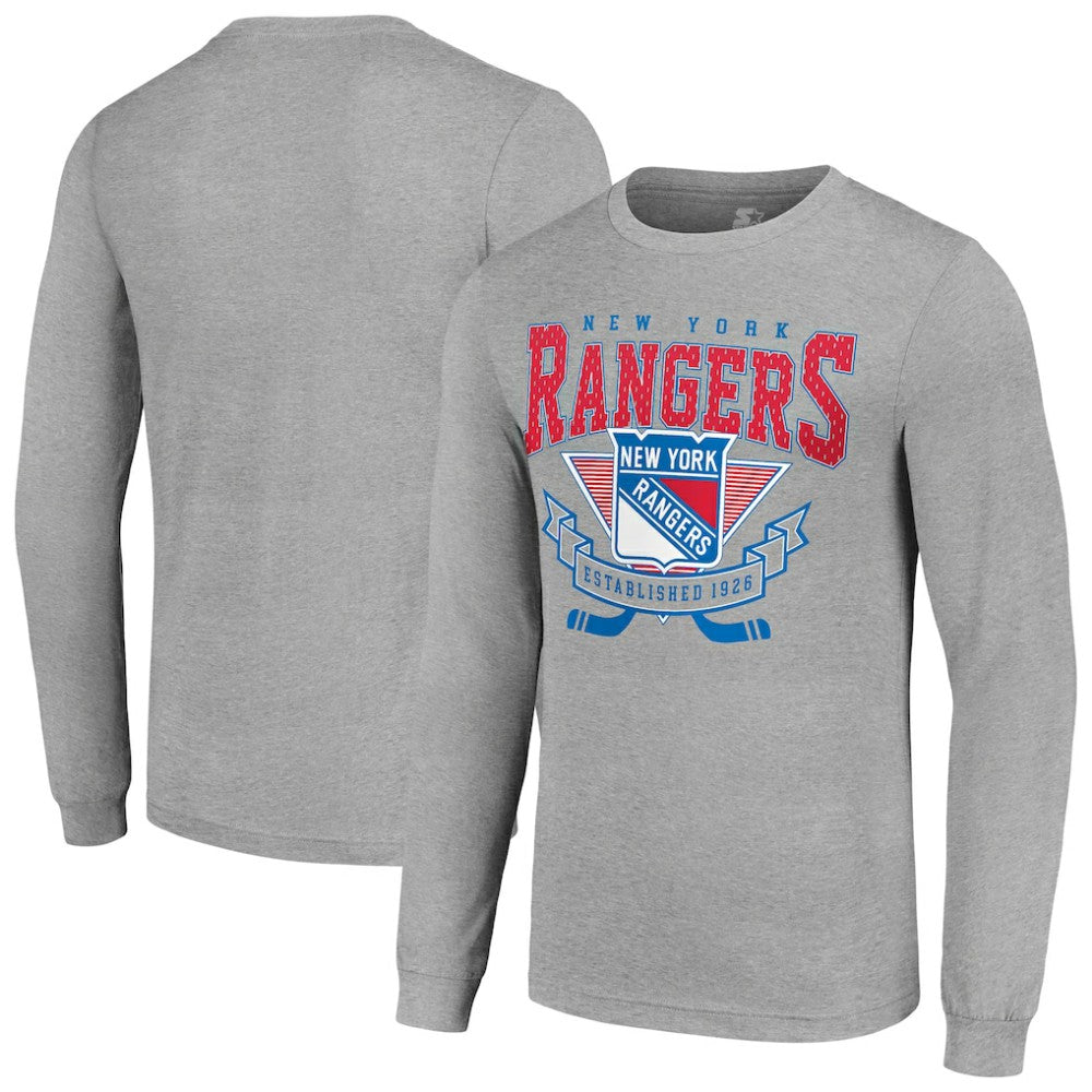 New York Rangers Starter '80s Inspired Team Logo Long Sleeve T-Shirt - Heather Gray T-shirts