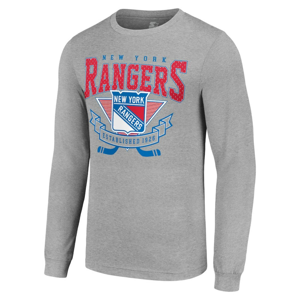 New York Rangers Starter '80s Inspired Team Logo Long Sleeve T-Shirt - Heather Gray T-shirts