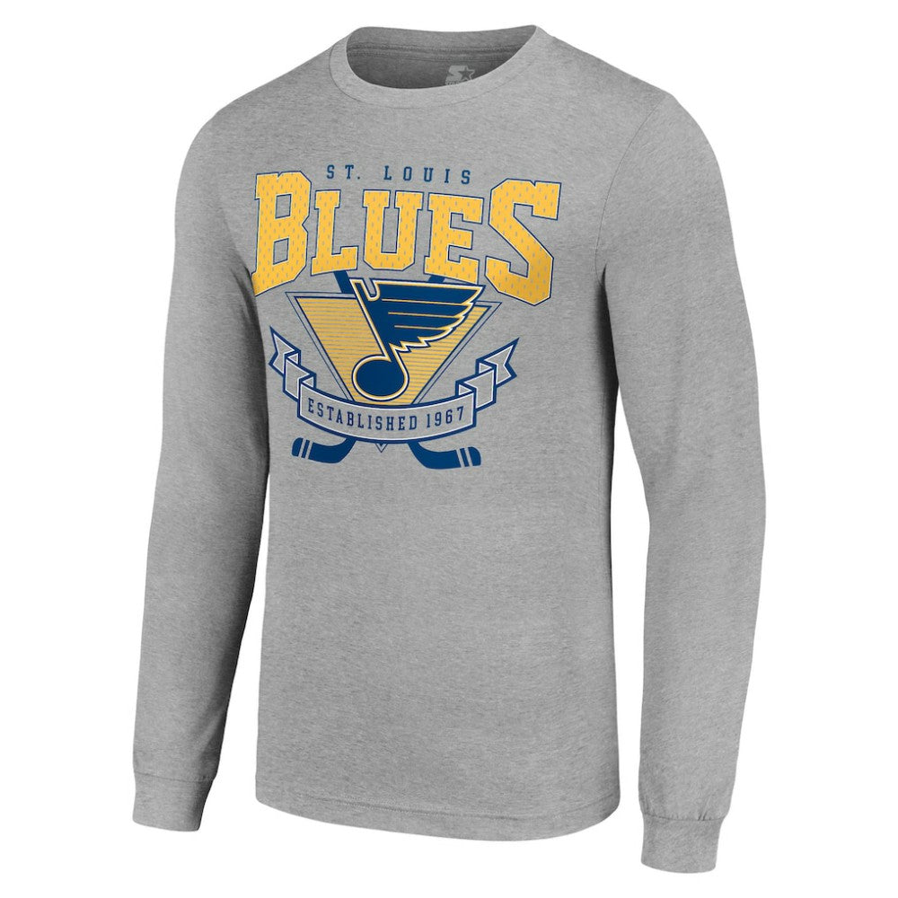 St. Louis Blues Starter '80s Inspired Team Logo Long Sleeve T-Shirt - Heather Gray T-shirts