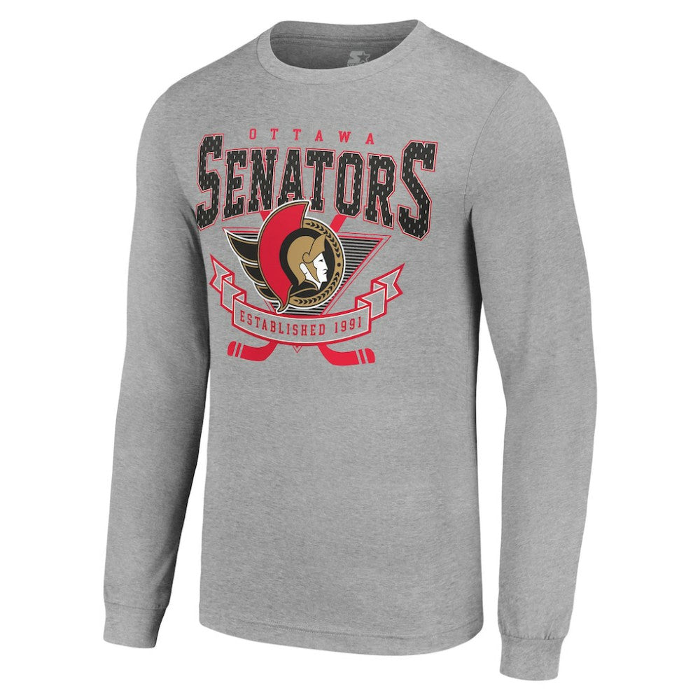Ottawa Senators Starter '80s Inspired Team Logo Long Sleeve T-Shirt - Heather Gray T-shirts