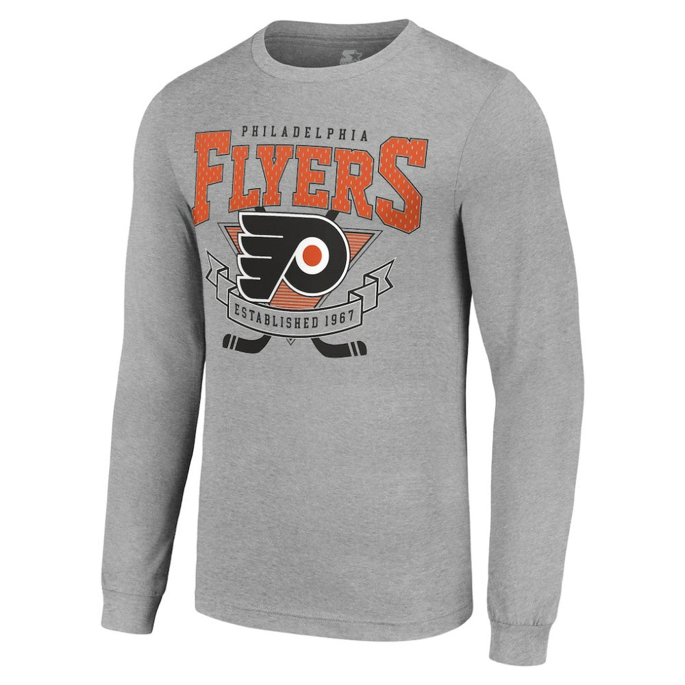 Philadelphia Flyers Starter '80s Inspired Team Logo Long Sleeve T-Shirt - Heather Gray T-shirts