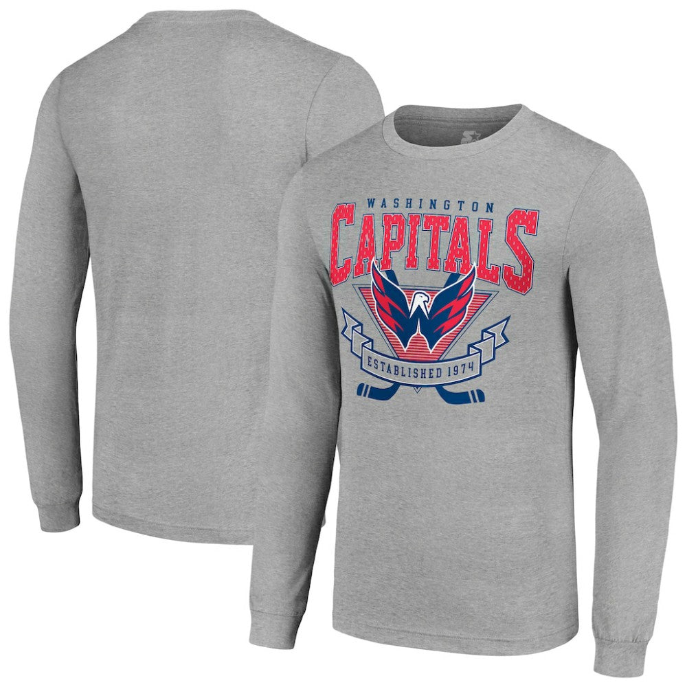 Washington Capitals Starter '80s Inspired Team Logo Long Sleeve T-Shirt - Heather Gray T-shirts