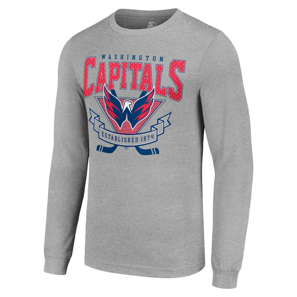 Washington Capitals Starter '80s Inspired Team Logo Long Sleeve T-Shirt - Heather Gray T-shirts