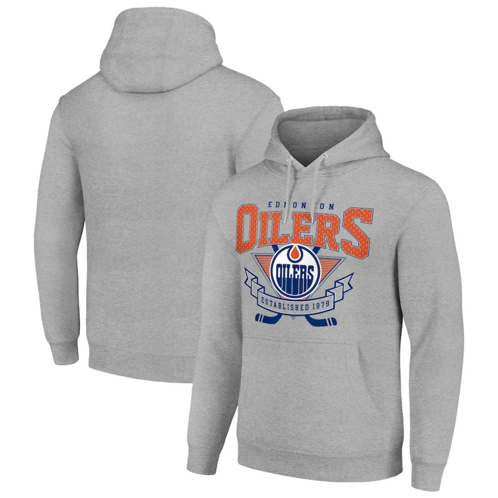 Edmonton Oilers Starter Team Logo Graphic Fleece Tri-Blend Pullover Hoodie - Heather Gray Hoodies