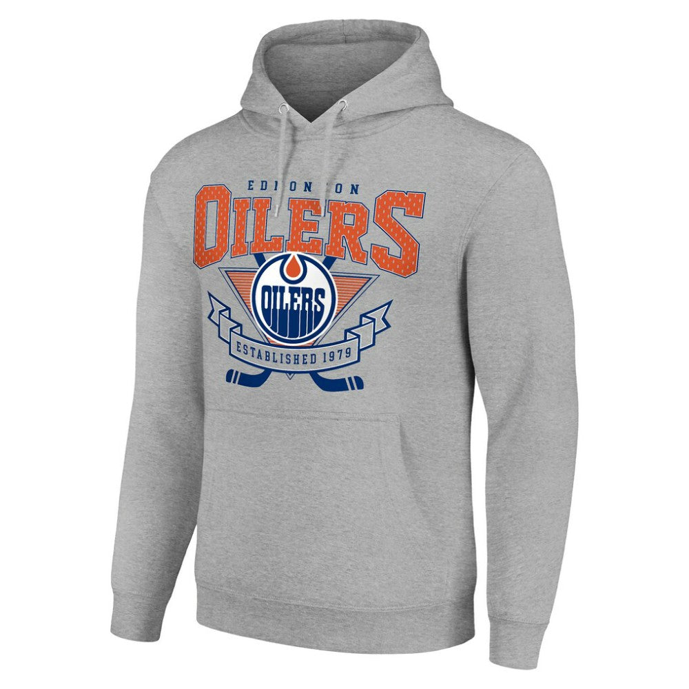 Edmonton Oilers Starter Team Logo Graphic Fleece Tri-Blend Pullover Hoodie - Heather Gray Hoodies