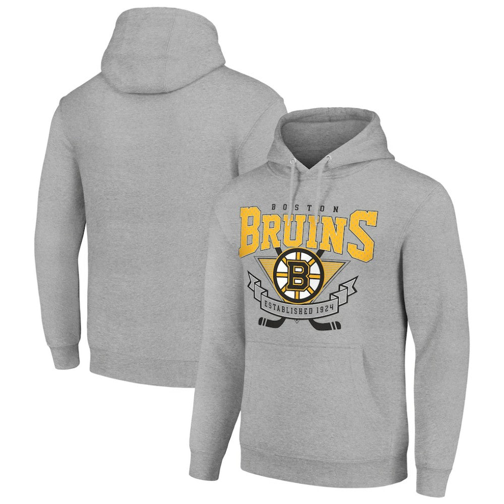 Boston Bruins Starter Team Logo Graphic Fleece Tri-Blend Pullover Hoodie - Heather Gray Hoodies
