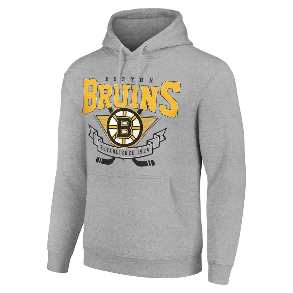 Boston Bruins Starter Team Logo Graphic Fleece Tri-Blend Pullover Hoodie - Heather Gray Hoodies