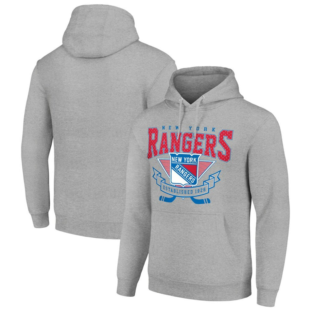 New York Rangers Starter Team Logo Graphic Fleece Tri-Blend Pullover Hoodie - Heather Gray Hoodies