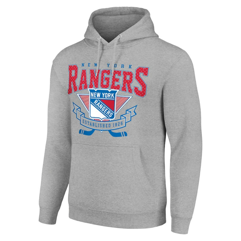 New York Rangers Starter Team Logo Graphic Fleece Tri-Blend Pullover Hoodie - Heather Gray Hoodies