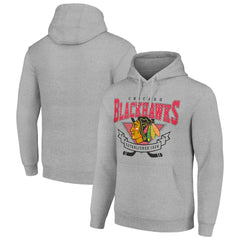 Chicago Blackhawks Starter Team Logo Graphic Fleece Tri-Blend Pullover Hoodie - Heather Gray Hoodies
