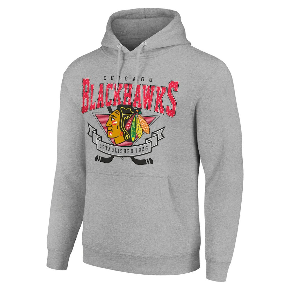 Chicago Blackhawks Starter Team Logo Graphic Fleece Tri-Blend Pullover Hoodie - Heather Gray Hoodies
