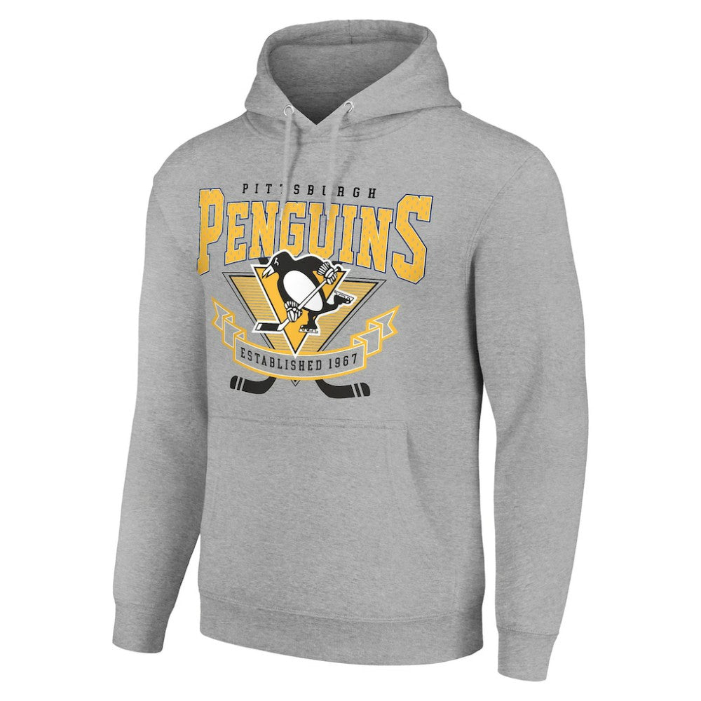 Pittsburgh Penguins Starter Team Logo Graphic Fleece Tri-Blend Pullover Hoodie - Heather Gray Hoodies