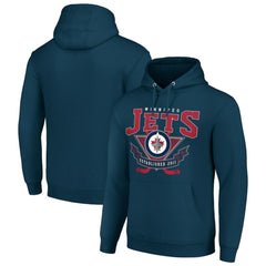 Winnipeg Jets Starter Team Logo Graphic Fleece Tri-Blend Pullover Hoodie - Navy Hoodies