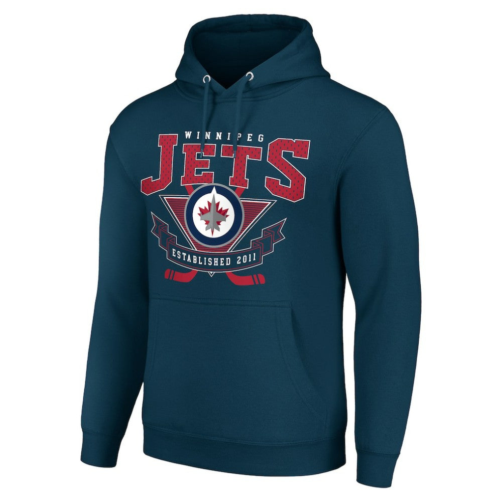Winnipeg Jets Starter Team Logo Graphic Fleece Tri-Blend Pullover Hoodie - Navy Hoodies