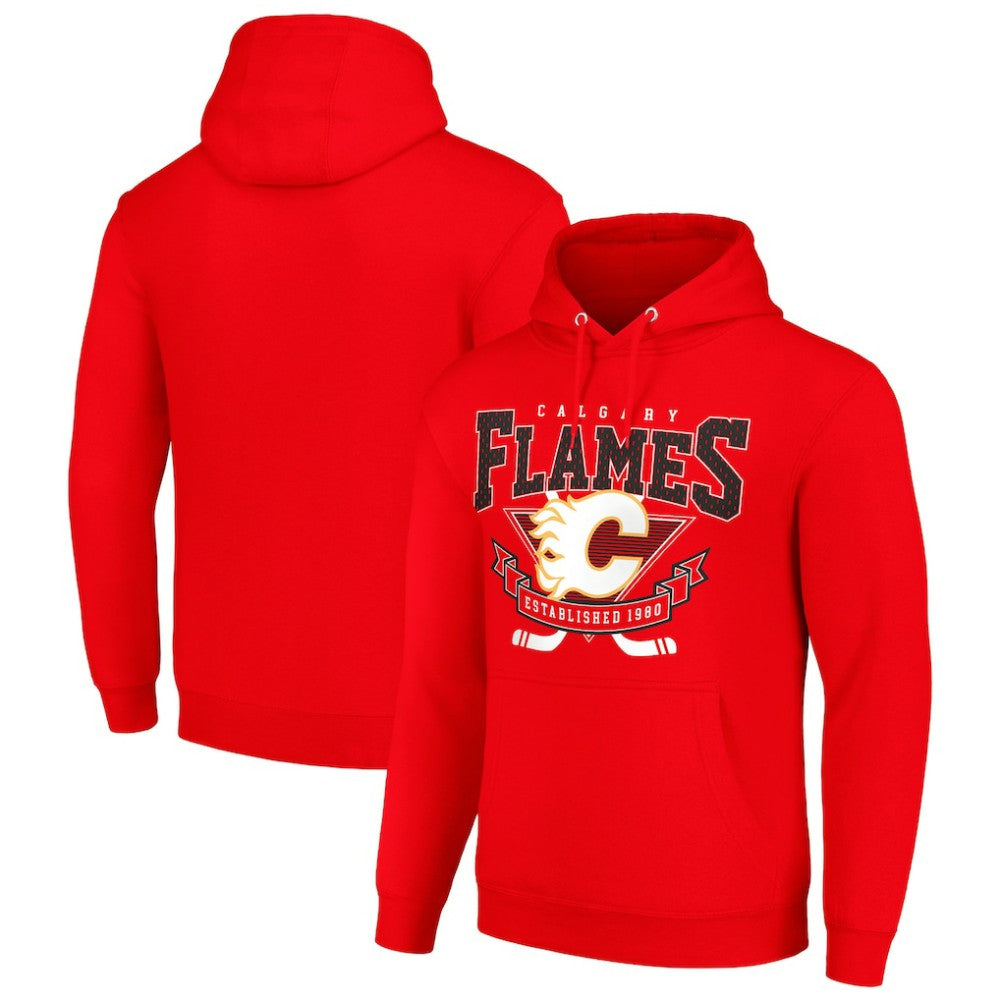 Calgary Flames Starter Team Logo Graphic Fleece Tri-Blend Pullover Hoodie - Red Hoodies