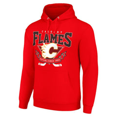 Calgary Flames Starter Team Logo Graphic Fleece Tri-Blend Pullover Hoodie - Red Hoodies