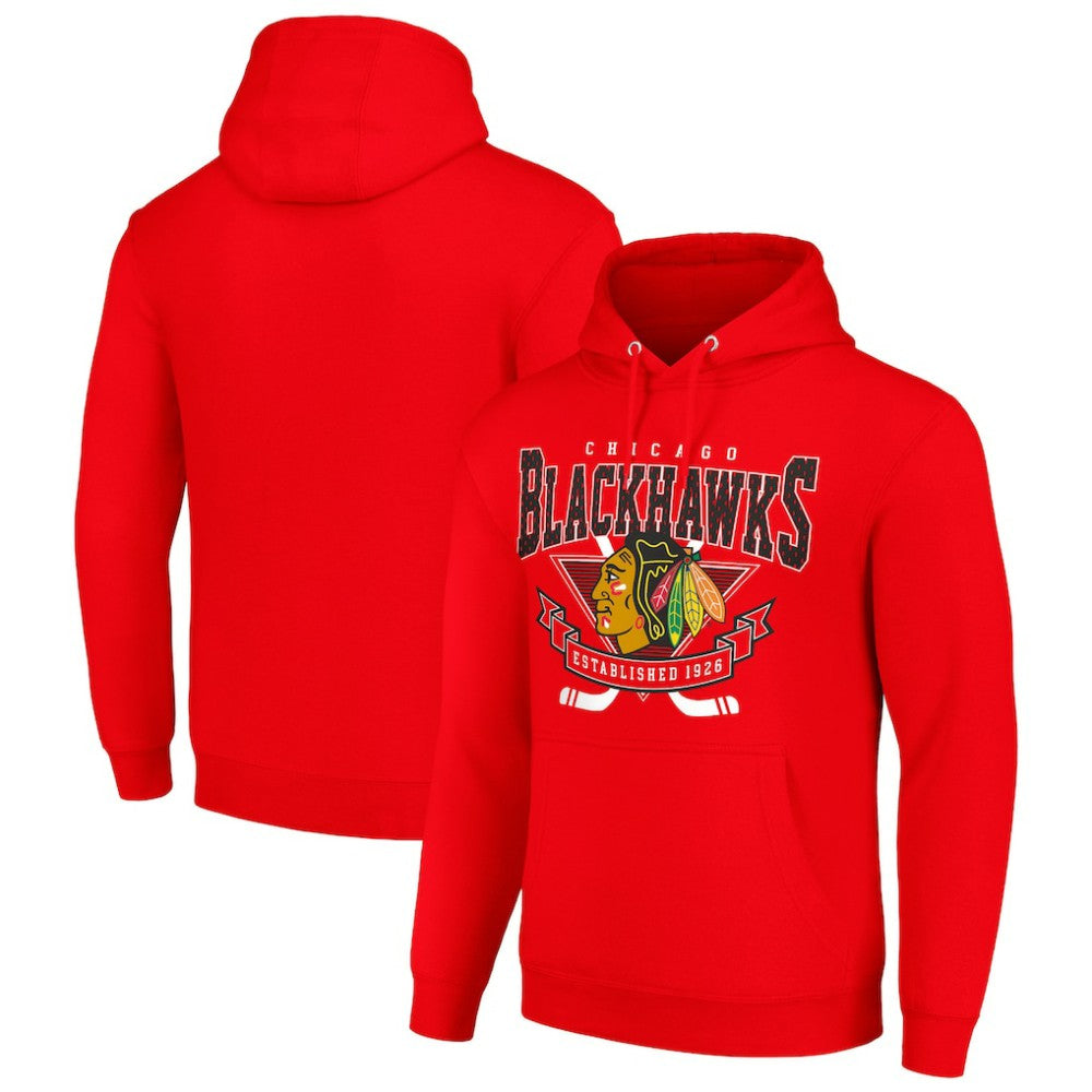 Chicago Blackhawks Starter Team Logo Graphic Fleece Tri-Blend Pullover Hoodie - Red Hoodies
