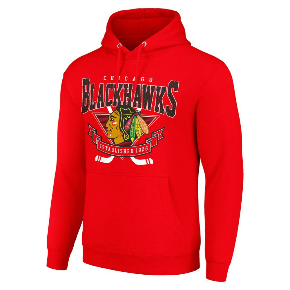 Chicago Blackhawks Starter Team Logo Graphic Fleece Tri-Blend Pullover Hoodie - Red Hoodies