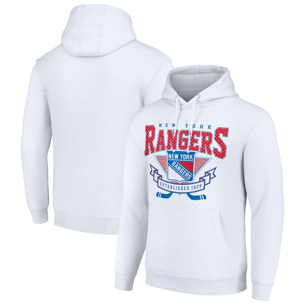 New York Rangers Starter Team Logo Graphic Fleece Tri-Blend Pullover Hoodie - White Hoodies
