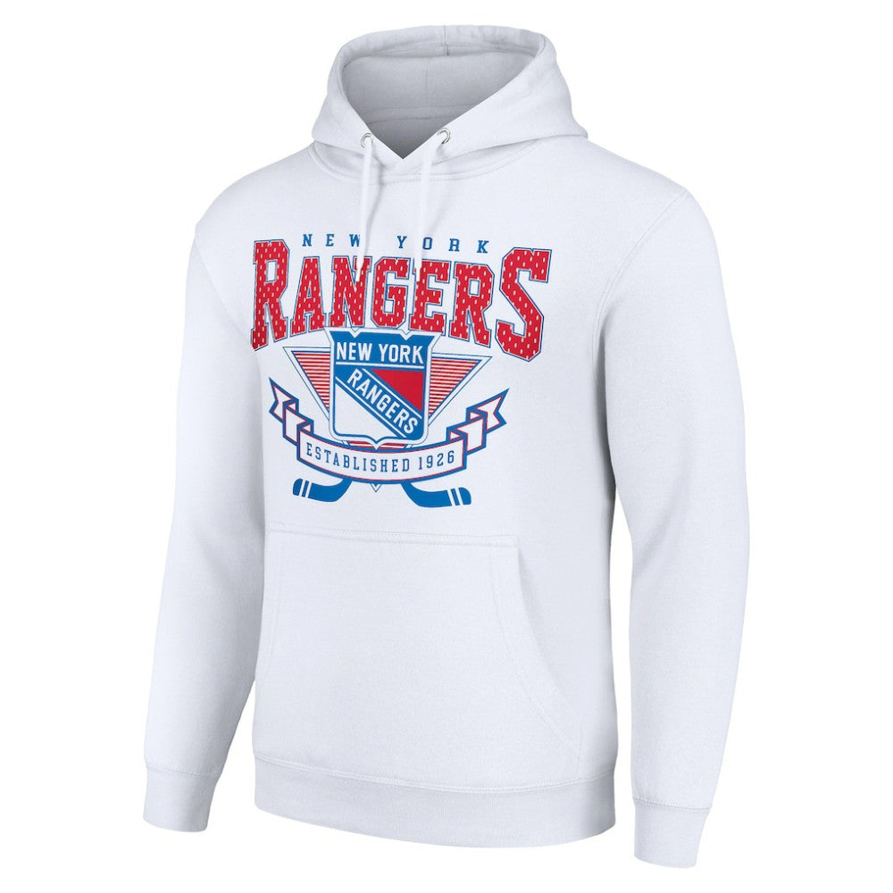 New York Rangers Starter Team Logo Graphic Fleece Tri-Blend Pullover Hoodie - White Hoodies