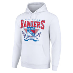 New York Rangers Starter Team Logo Graphic Fleece Tri-Blend Pullover Hoodie - White Hoodies
