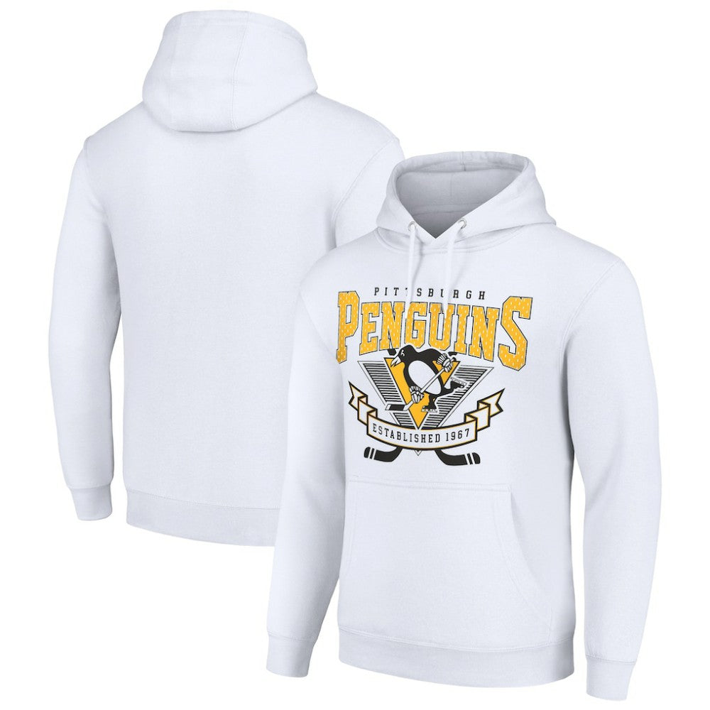 Pittsburgh Penguins Starter Team Logo Graphic Fleece Tri-Blend Pullover Hoodie - White Hoodies