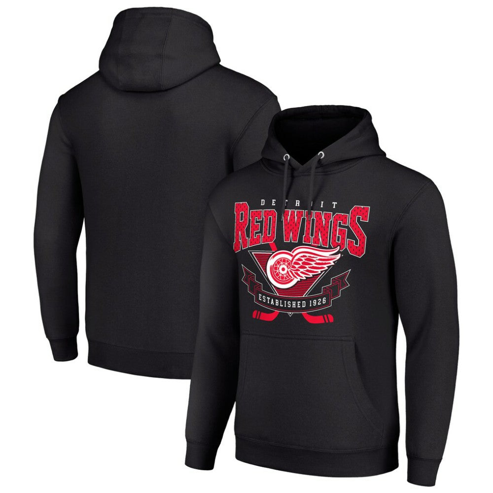 Detroit Red Wings Starter Team Logo Graphic Fleece Tri-Blend Pullover Hoodie - Black Hoodies
