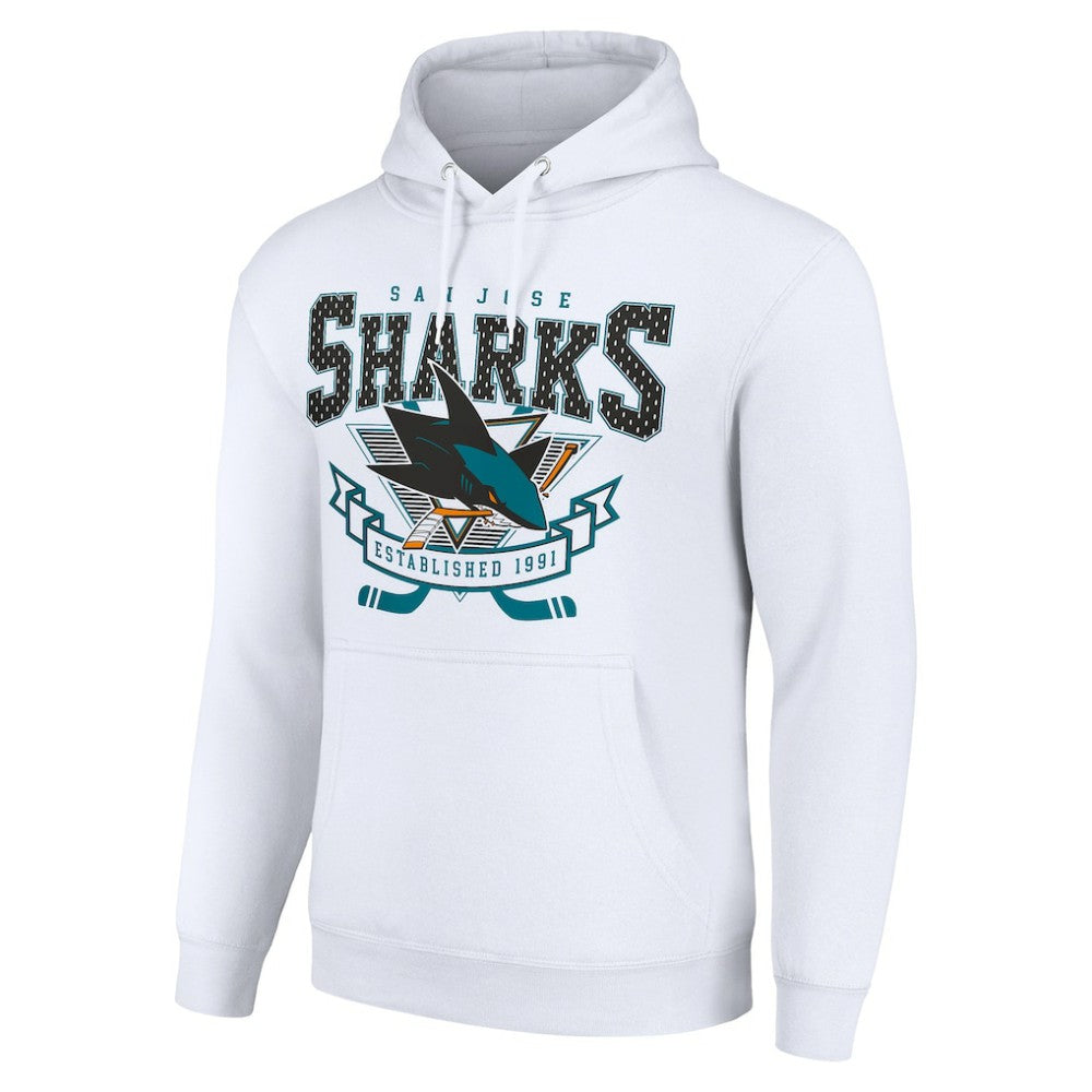 San Jose Sharks Starter Team Logo Graphic Fleece Tri-Blend Pullover Hoodie - White Hoodies