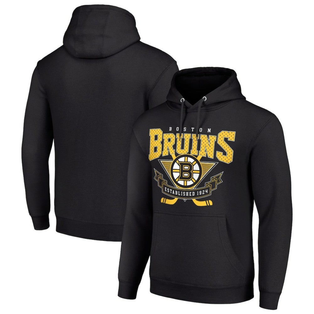 Boston Bruins Starter Team Logo Graphic Fleece Tri-Blend Pullover Hoodie - Black Hoodies