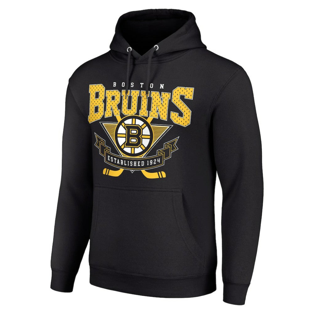 Boston Bruins Starter Team Logo Graphic Fleece Tri-Blend Pullover Hoodie - Black Hoodies