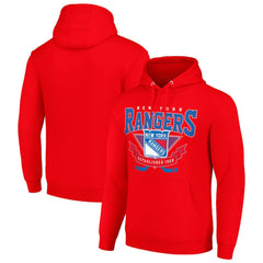 New York Rangers Starter Team Logo Graphic Fleece Tri-Blend Pullover Hoodie - Red Hoodies