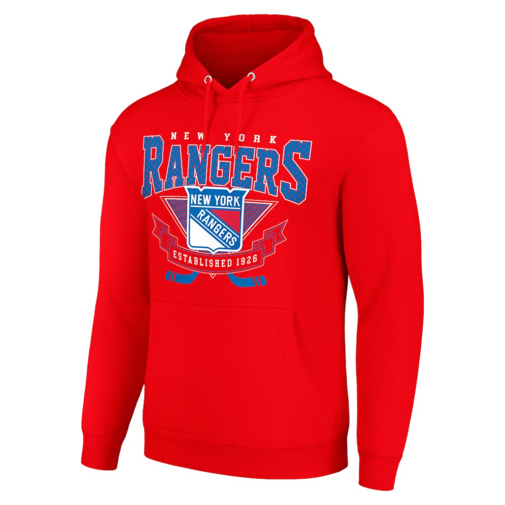 New York Rangers Starter Team Logo Graphic Fleece Tri-Blend Pullover Hoodie - Red Hoodies