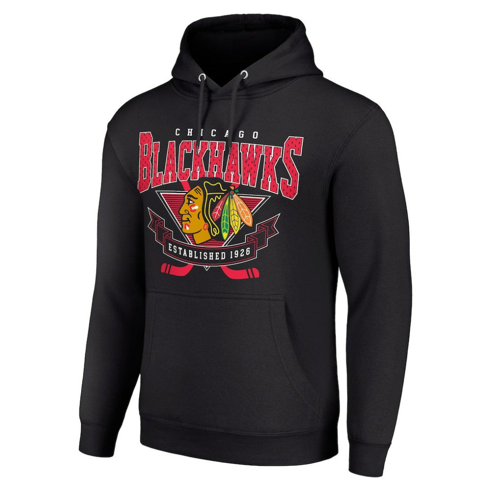 Chicago Blackhawks Starter Team Logo Graphic Fleece Tri-Blend Pullover Hoodie - Black Hoodies
