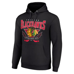 Chicago Blackhawks Starter Team Logo Graphic Fleece Tri-Blend Pullover Hoodie - Black Hoodies