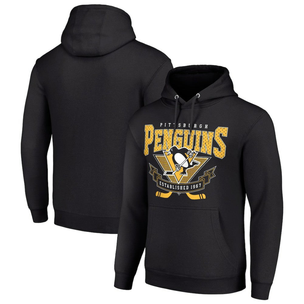 Pittsburgh Penguins Starter Team Logo Graphic Fleece Tri-Blend Pullover Hoodie - Black Hoodies