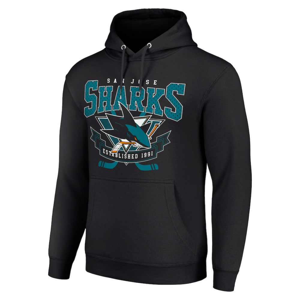 San Jose Sharks Starter Team Logo Graphic Fleece Tri-Blend Pullover Hoodie - Black Hoodies