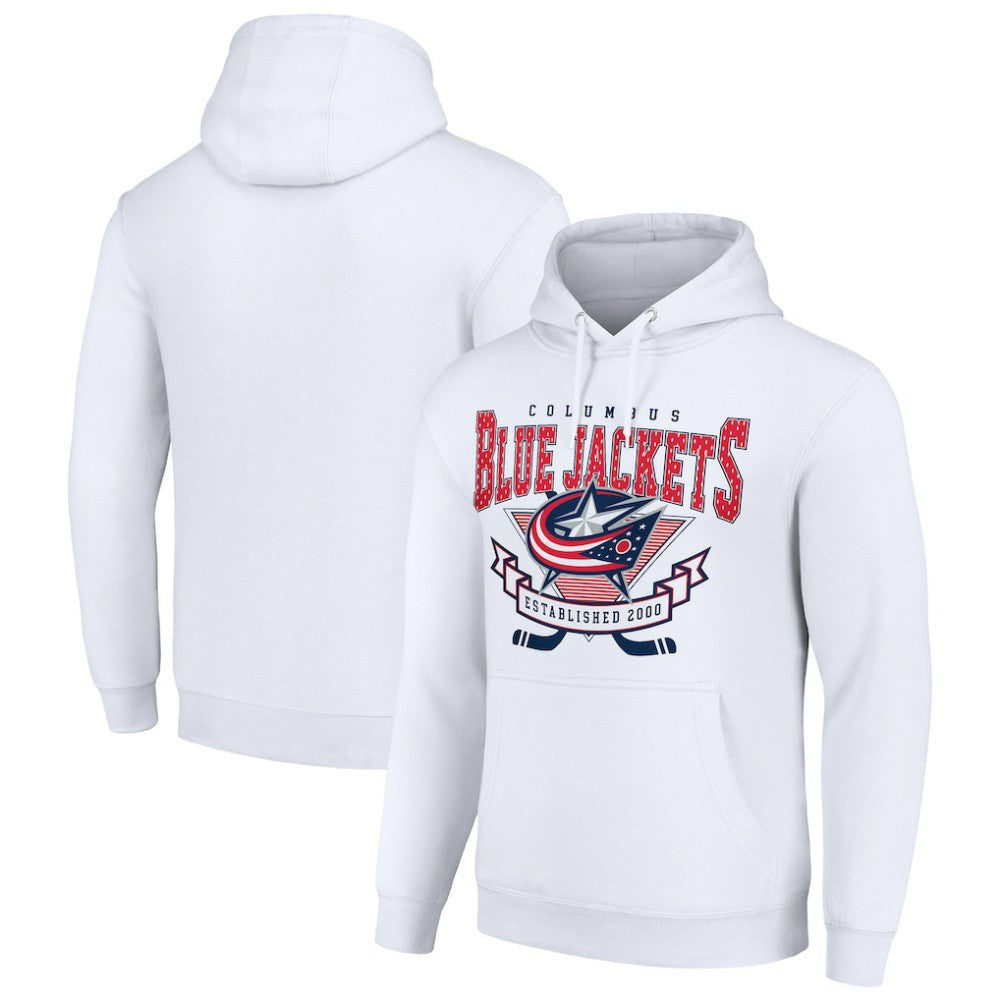 Columbus Blue Jackets Starter Team Logo Graphic Fleece Tri-Blend Pullover Hoodie - White Hoodies