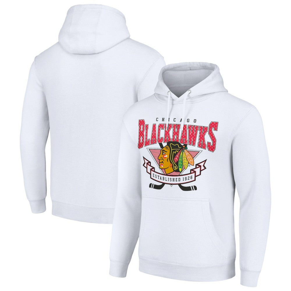 Chicago Blackhawks Starter Team Logo Graphic Fleece Tri-Blend Pullover Hoodie - White Hoodies