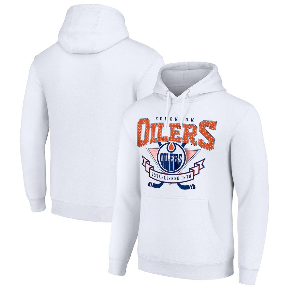 Edmonton Oilers Starter Team Logo Graphic Fleece Tri-Blend Pullover Hoodie - White Hoodies