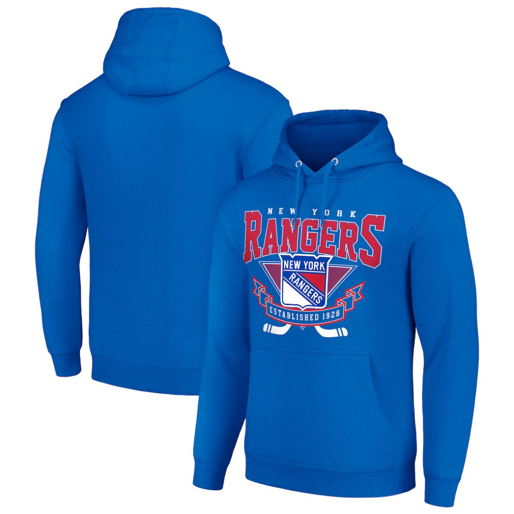 New York Rangers Starter Team Logo Graphic Fleece Tri-Blend Pullover Hoodie - Blue Hoodies