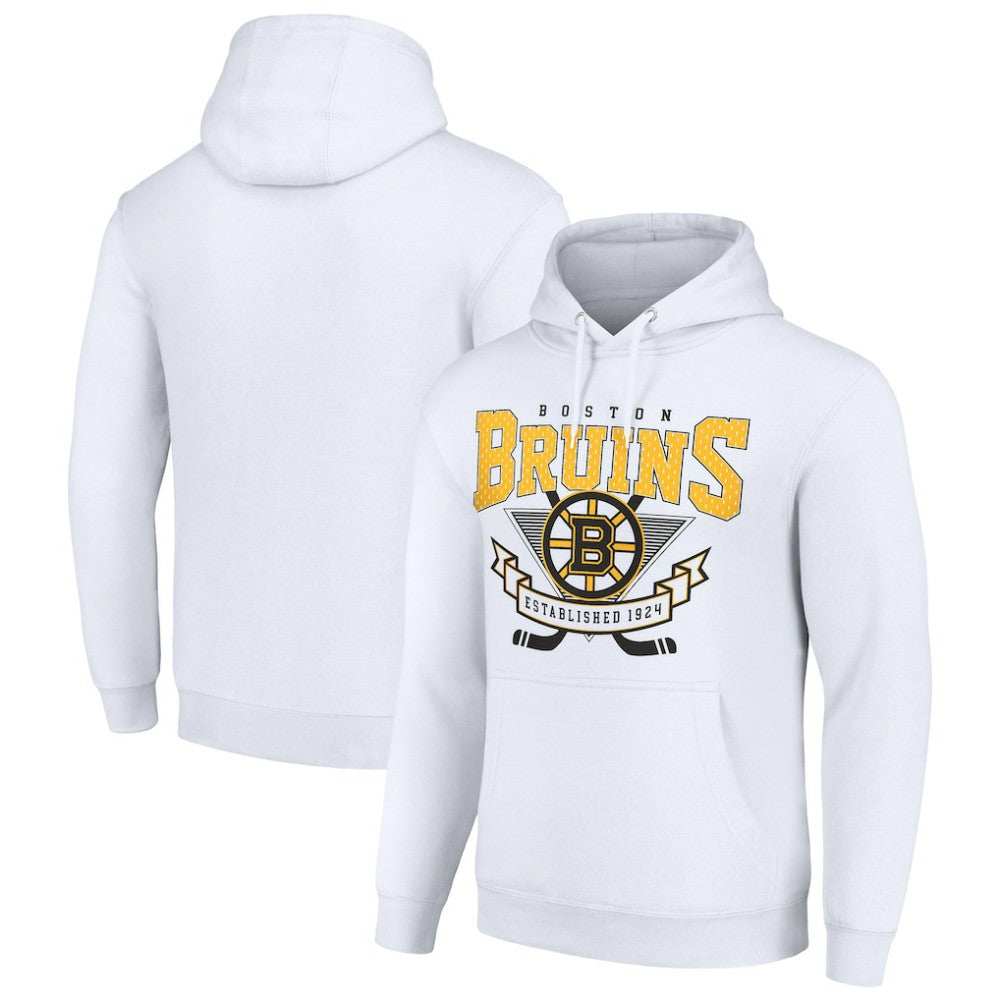 Boston Bruins Starter Team Logo Graphic Fleece Tri-Blend Pullover Hoodie - White Hoodies