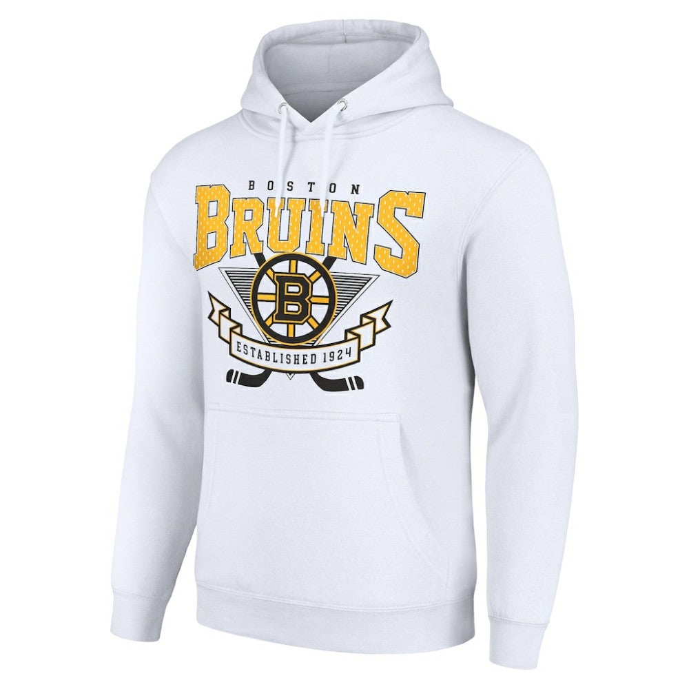 Boston Bruins Starter Team Logo Graphic Fleece Tri-Blend Pullover Hoodie - White Hoodies