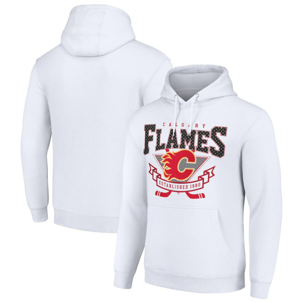 Calgary Flames Starter Team Logo Graphic Fleece Tri-Blend Pullover Hoodie - White Hoodies
