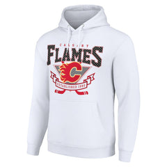 Calgary Flames Starter Team Logo Graphic Fleece Tri-Blend Pullover Hoodie - White Hoodies