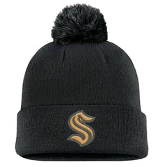 Seattle Kraken Fanatics Military Appreciation Cuffed Knit Hat with Pom - Black Hats